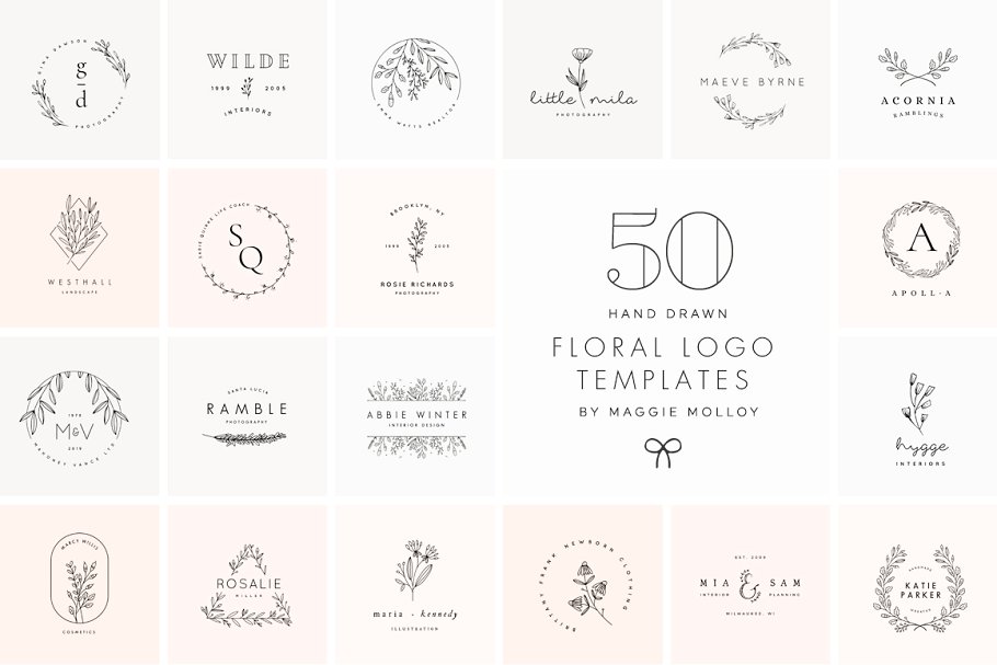 50 Floral Hand Drawn Logo Templates
