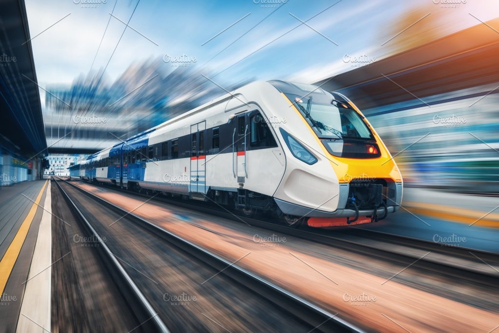 High speed train in motion on the